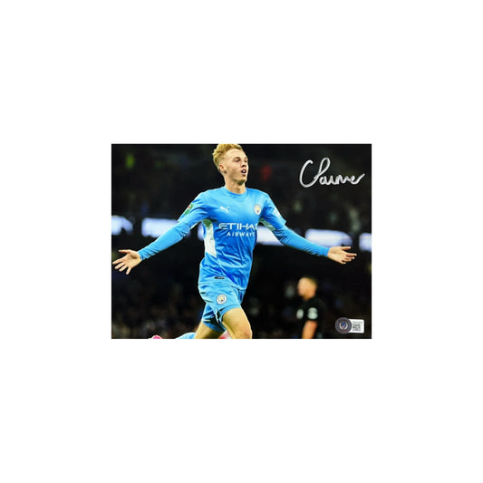 Cole Palmer Autographed Manchester City Blue Jersey 8x10 Beckett - Unframed