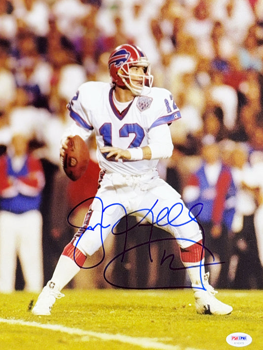 Jim Kelly Autographed Buffalo Bills Super Bowl White Jersey 11x14 PSA
