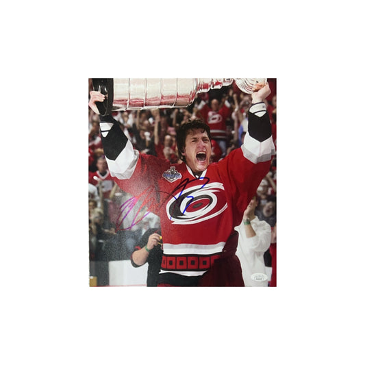 Rod Brind'Amour Autographed Carolina Hurricanes Hoisting Trophy 11x14 JSA