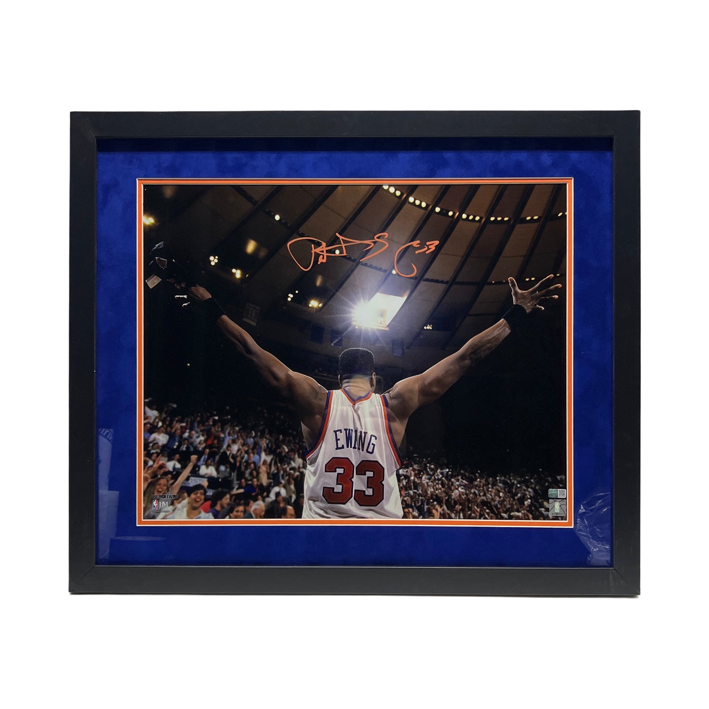 Patrick Ewing Autographed New York Knicks Arms Out Framed 16x20 Steiner CX