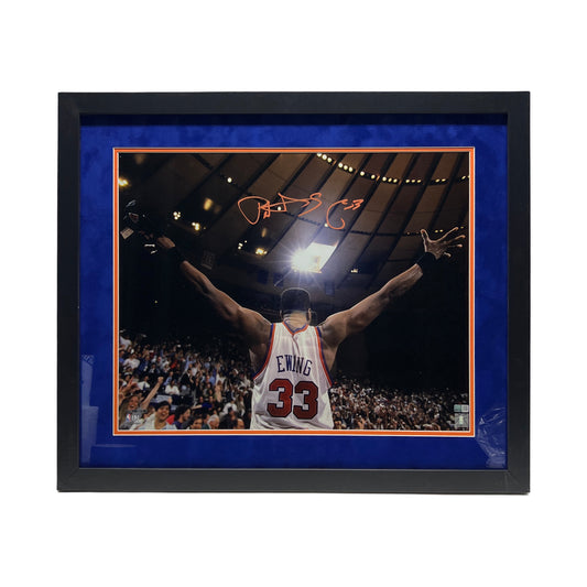 Patrick Ewing Autographed New York Knicks Arms Out Framed 16x20 Steiner CX