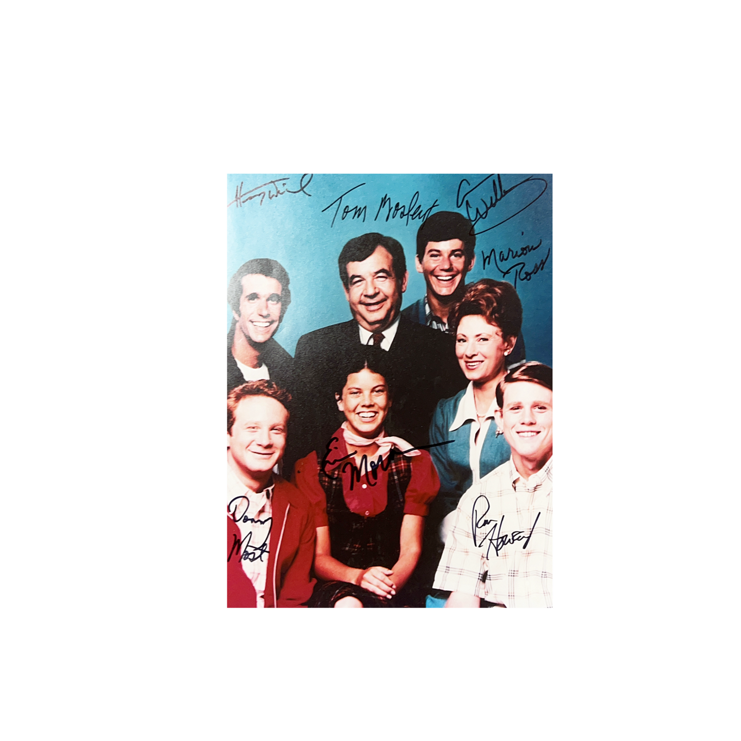 Henry Winkler, Ron Howard, Tom Bosley, Erin Moran, Marion Ross, Anson Williams, Don Most Autographed Happy Days Cast 11x14 JSA