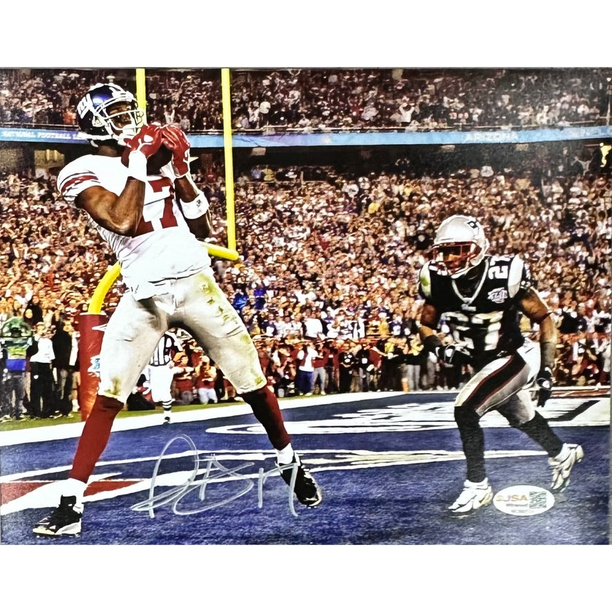 Plaxico Burress New York Giants Super Bowl Recieving in endzone w/ crowd 8X10 JSA COA
