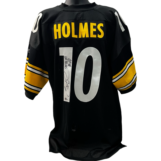 Santonio Holmes Autographed Pittsburgh Steelers Reebok Authentic Jersey "SB XLIII MVP" Inscription Beckett