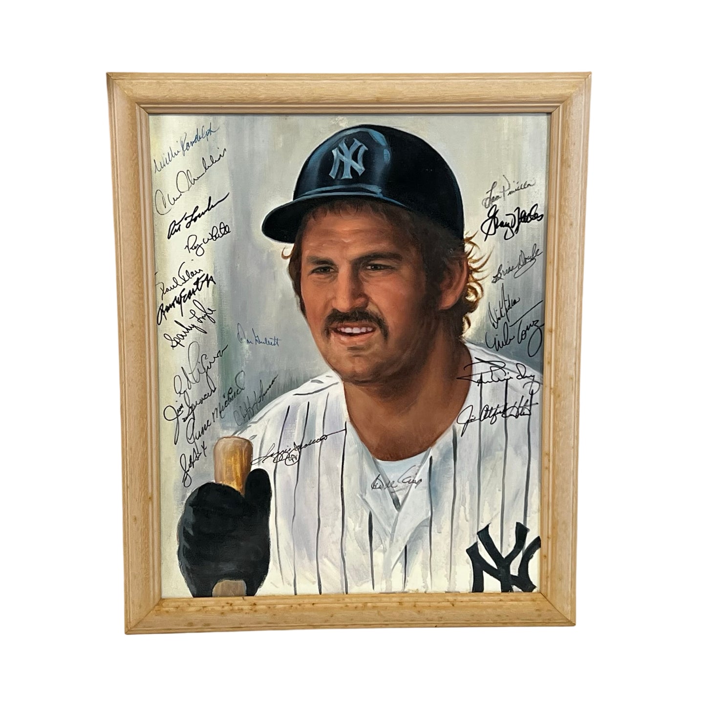 Thurman Munson's Teammates Autographed New York Yankees Framed Canvas JSA