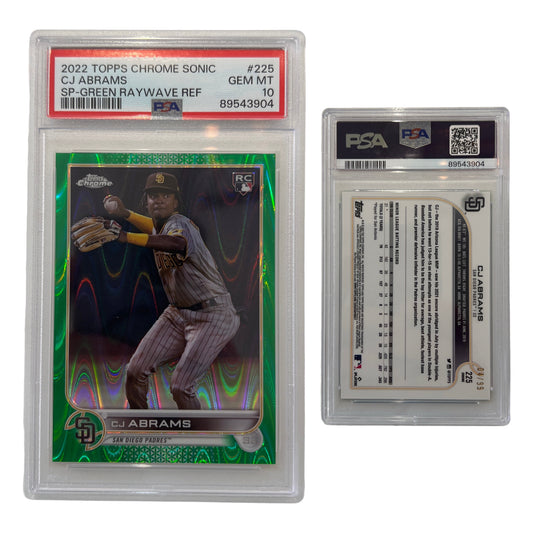2022 CJ Abrams Topps Chrome Sonic SP Green Raywave Refractor /99 #225 PSA GEM MT 10