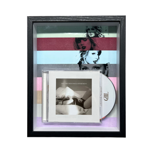 Taylor Swift Tortured Poets 8x10 Framed CD Stripes Collage Black Frame