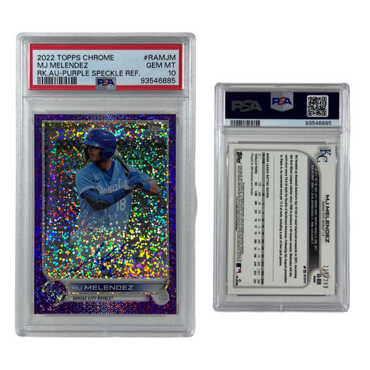 2022 MJ Melendez Topps Chrome Rookie Auto Purple Speckle Refractor /299 #RAMJM PSA GEM MT 10