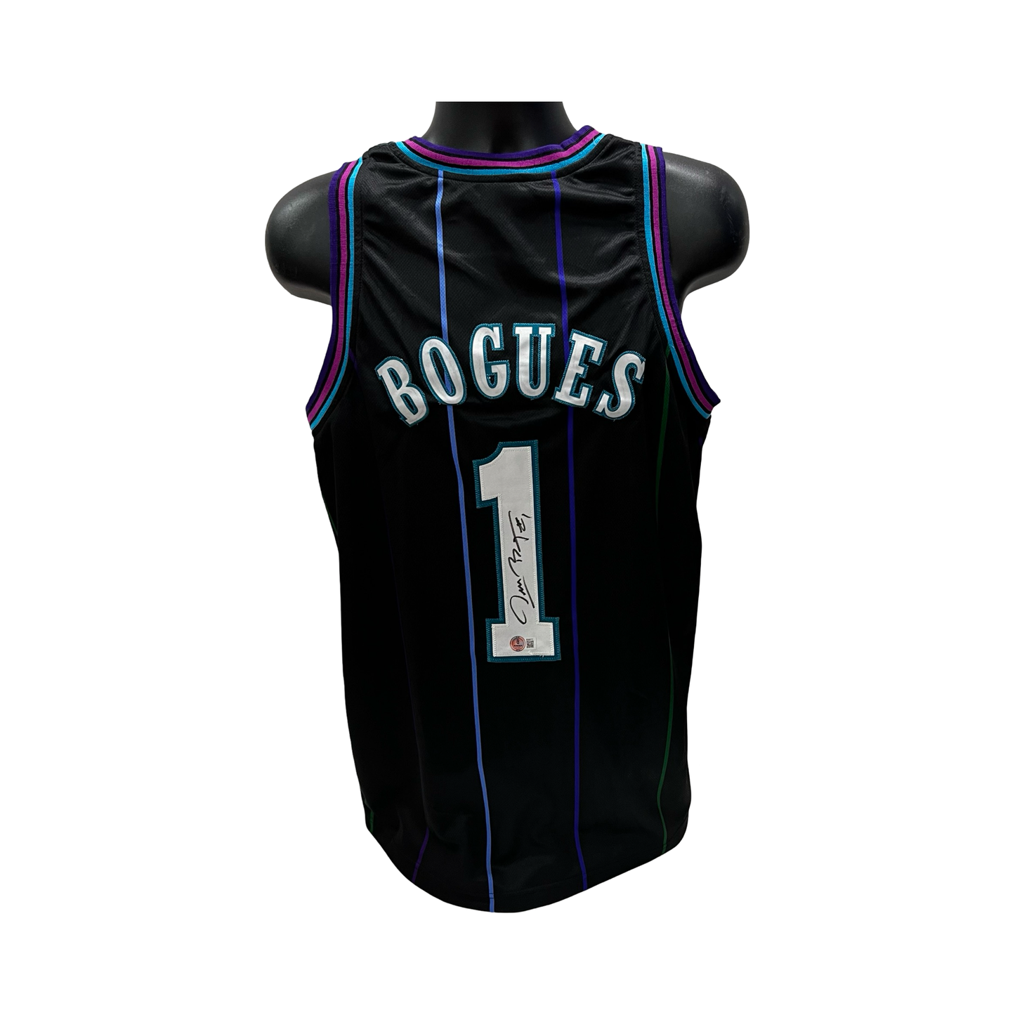Muggsy Bogues Autographed Charlotte Hornets Black Jersey Beckett
