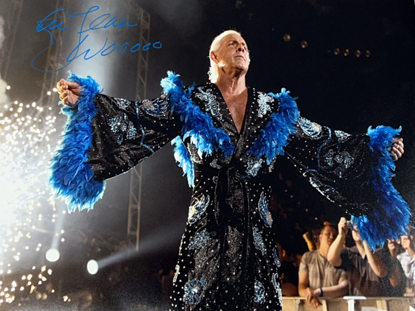 Ric Flair Autographed WWF/WWE Black Robe 16x20 "Woooo" Inscription Leaf