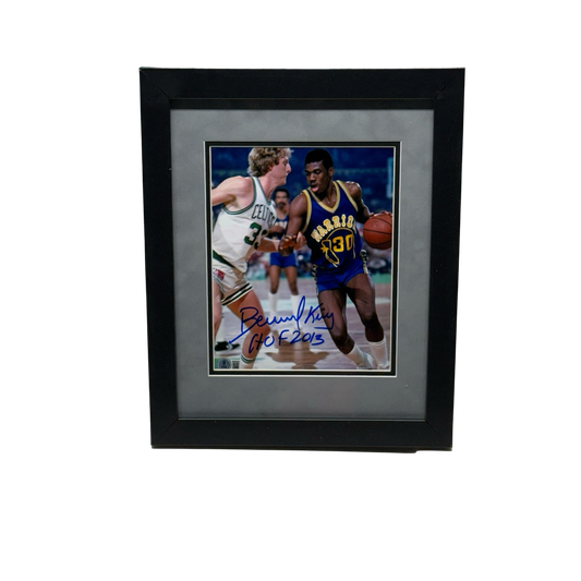 Bernard King Autographed Warriors Dribbling Against Larry Bird 8x10 Beckett - Framed