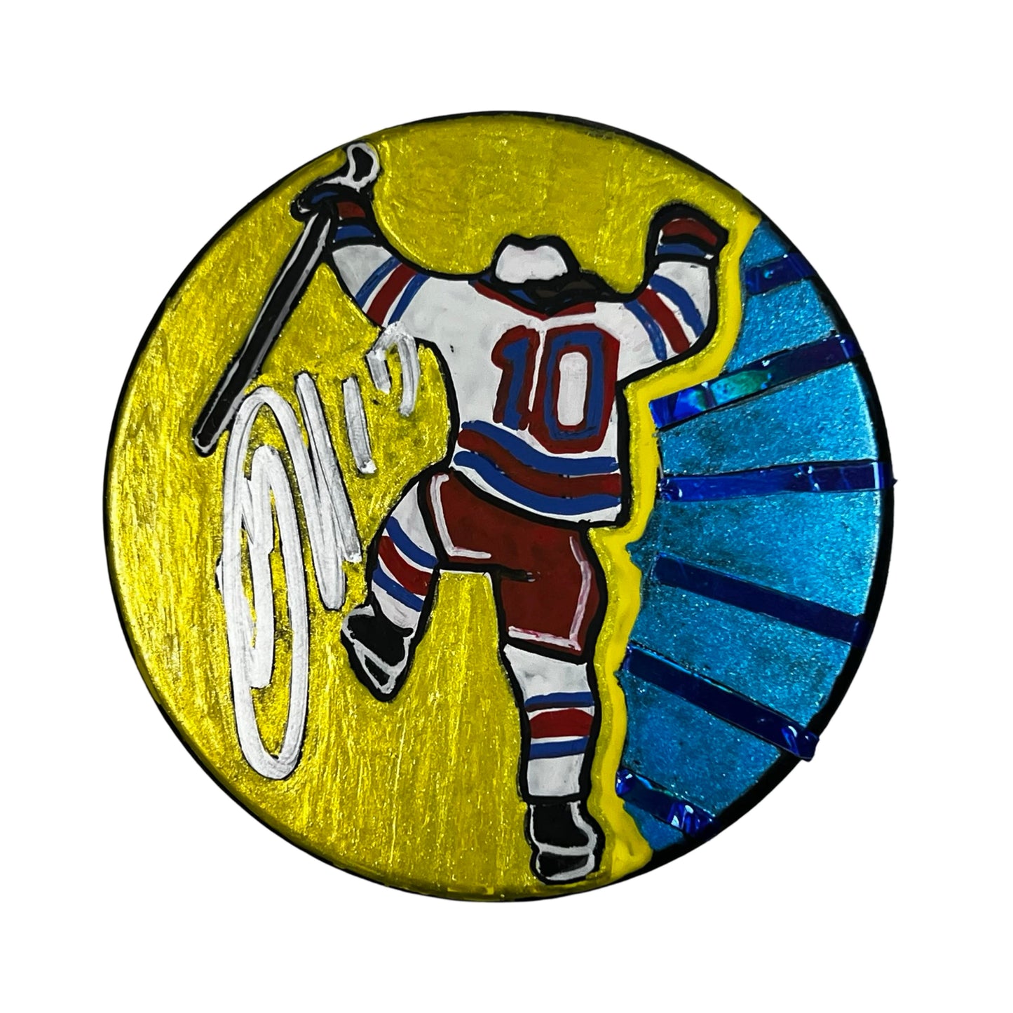 Artemi Panarin Autographed New York Rangers Original Art 1/1 Replica Puck Blue/Yellow Beckett