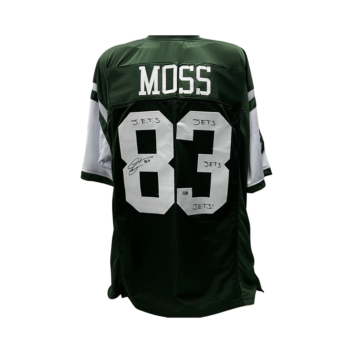 Santana Moss Autographed New York Jets Green Jersey "Jets Jets Jets!" Inscripton Steiner CX