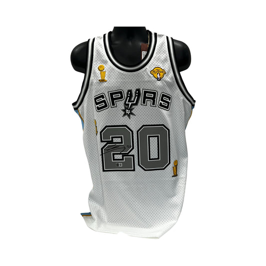 Manu Ginobili Autographed San Antonio Spurs White Mitchell & Ness Jersey Front Sig On Number Beckett