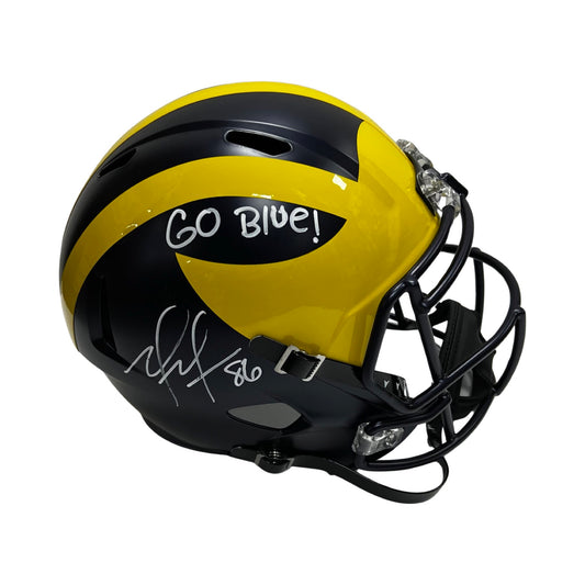 Mario Manningham Autographed Michigan Wolverines Speed Replica Helmet "Go Blue!" Inscription Steiner CX