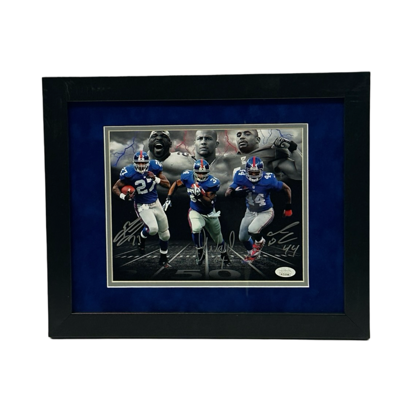 Brandon Jacobs, Ahmad Bradshaw & Derrick Ward Autographed New York Giants Earth Wind & Fire Framed 8x10 JSA