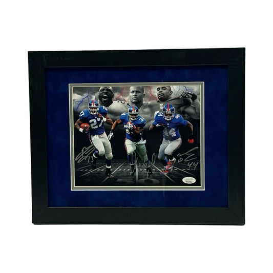 Brandon Jacobs, Ahmad Bradshaw & Derrick Ward Autographed New York Giants Earth Wind & Fire Framed 8x10 JSA