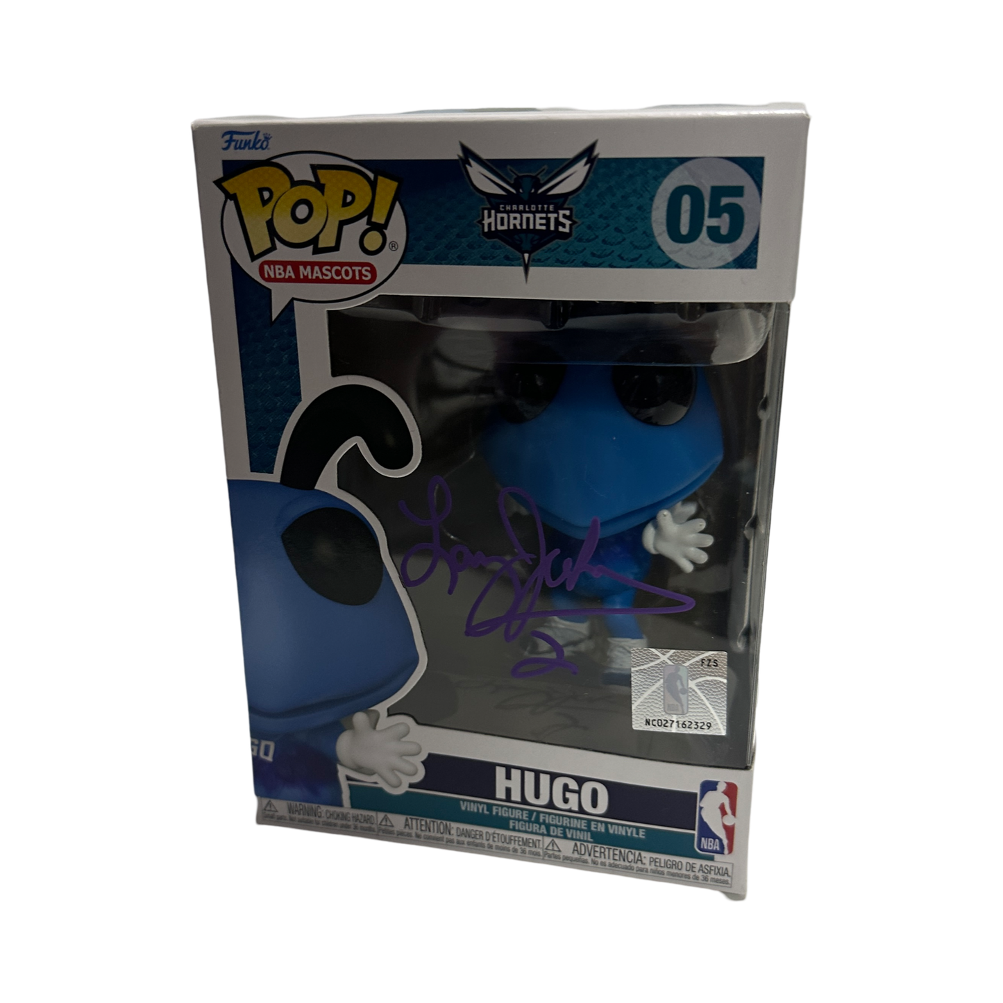 Larry Johnson Autographed Charlotte Hornets Hugo Funko Pop Purple Ink Beckett