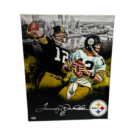 Terry Bradshaw Autographed Pittsburgh Steelers 16x20 Canvas PSA