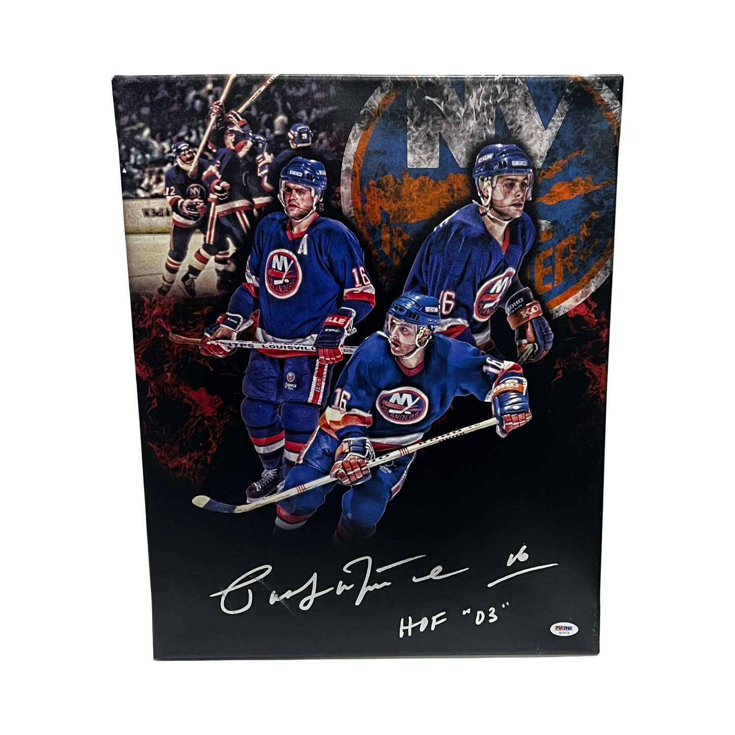 Pat LaFontaine Autographed New York Islanders 16x20 Canvas "HOF '03" PSA