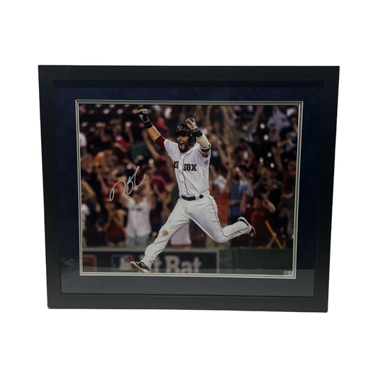 Dustin Pedroia Autographed Boston Red Sox Bases Celebration 16x20 Steiner CX - Framed