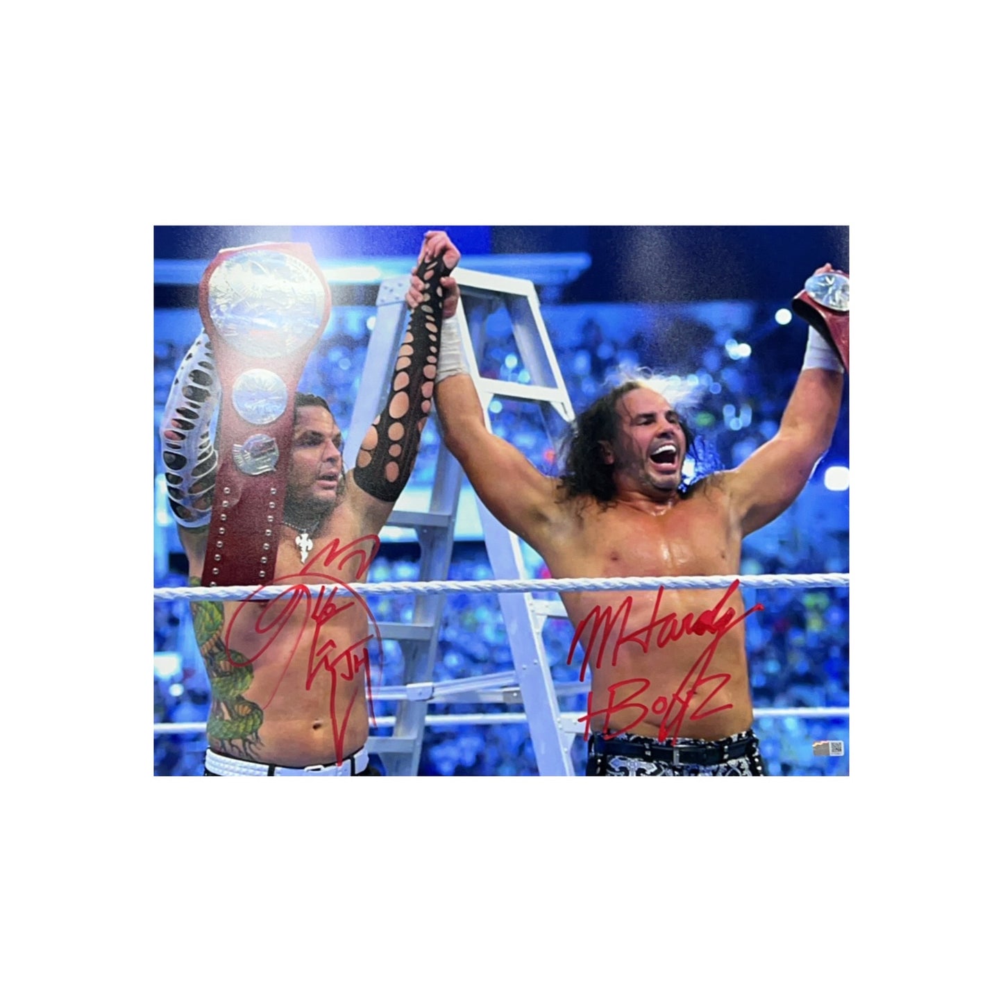 Matt Hardy & Jeff Hardy Autographed Tag Team Titles 16x20 Steiner CX