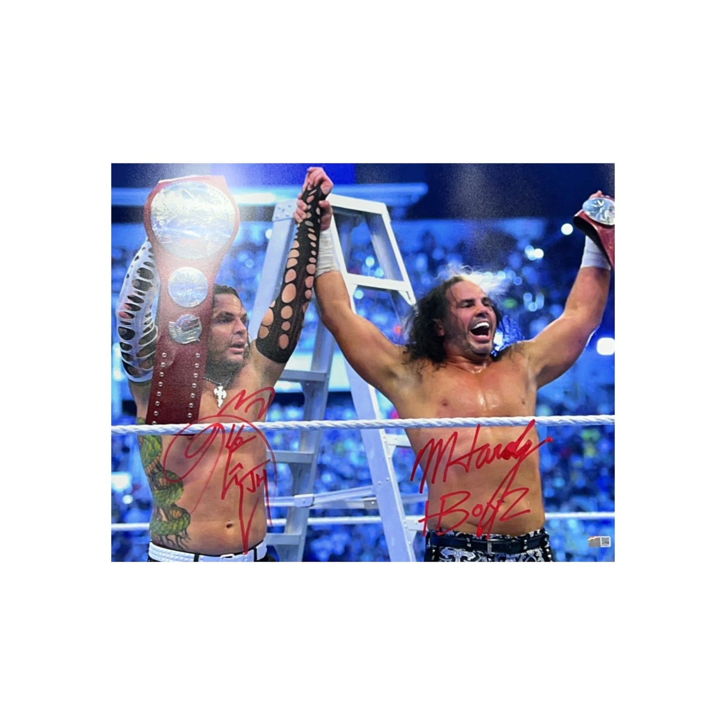 Matt Hardy & Jeff Hardy Autographed Tag Team Titles 16x20 Steiner CX