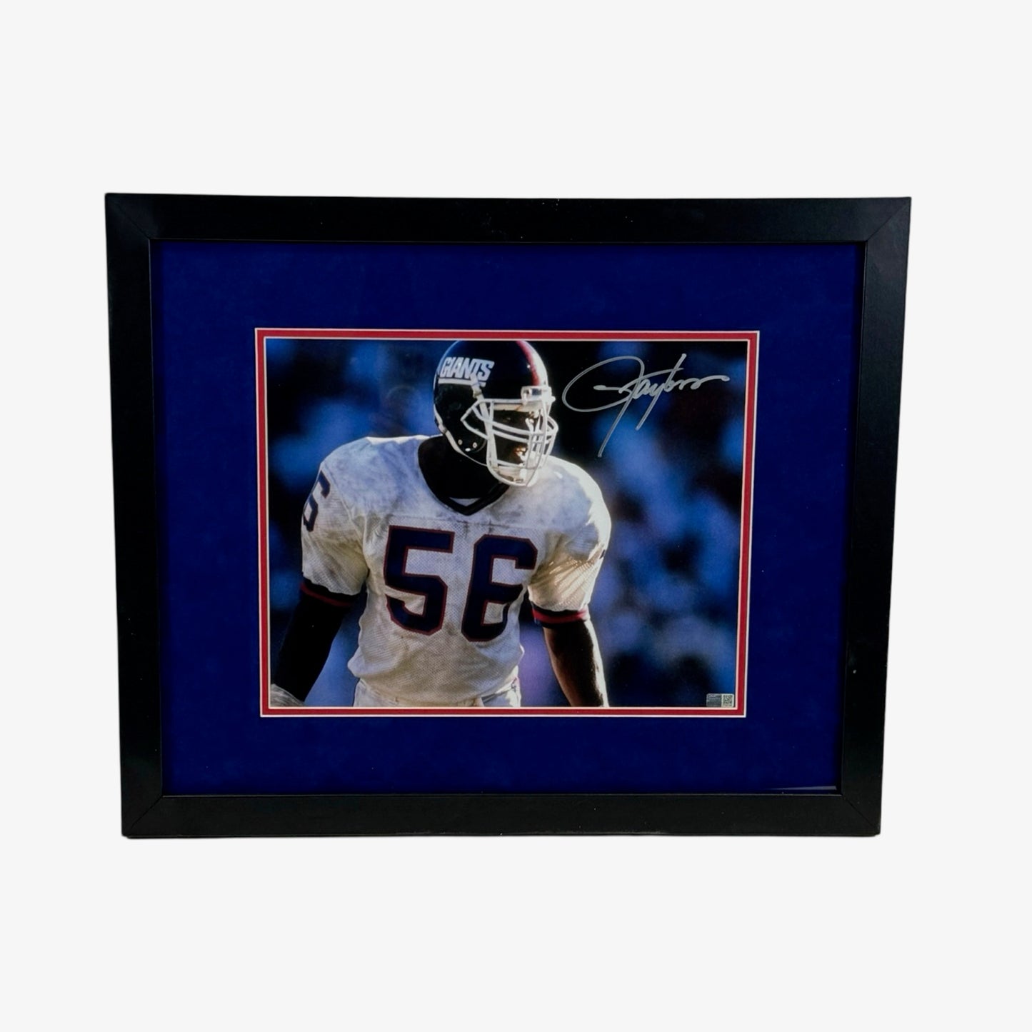 Lawrence Taylor Autographed New York Giants Close Up White Jersey Framed 11x14 Steiner CX