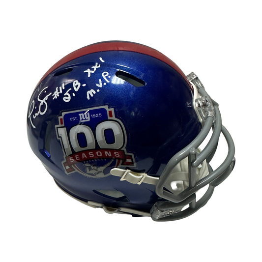 Phil Simms Autographed New York Giants "S.B. XXI" Inscribed 100 Seasons Mini Helmet JSA