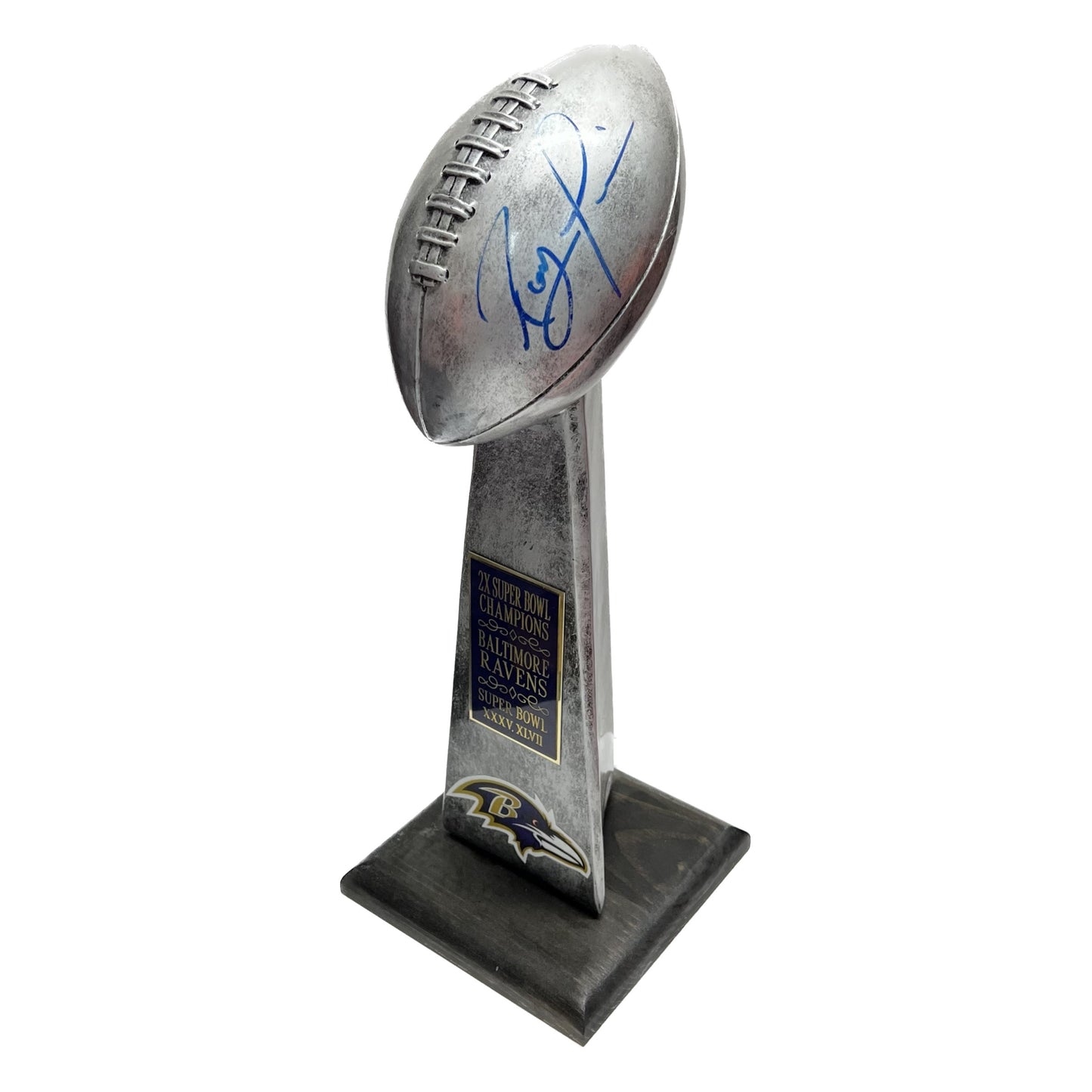 Ray Lewis Autographed Baltimore Ravens Super Bowl Replica Trophy PSA