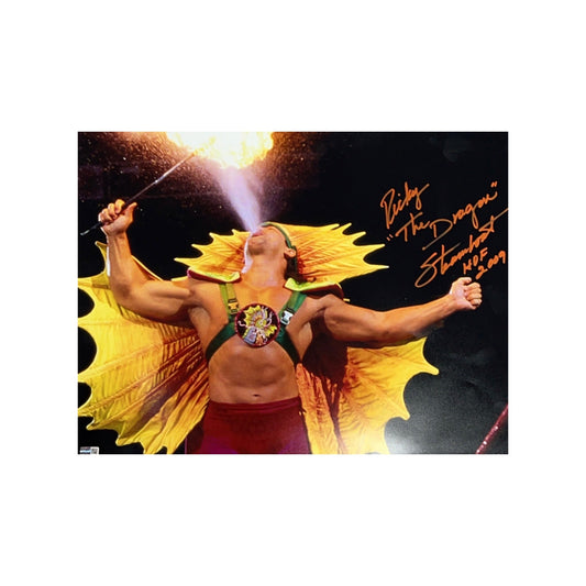 Ricky Steamboat Autographed Horizontal 16x20 The Dragon, WWE HOF 2009 Inscriptions Orange Ink Steiner CX