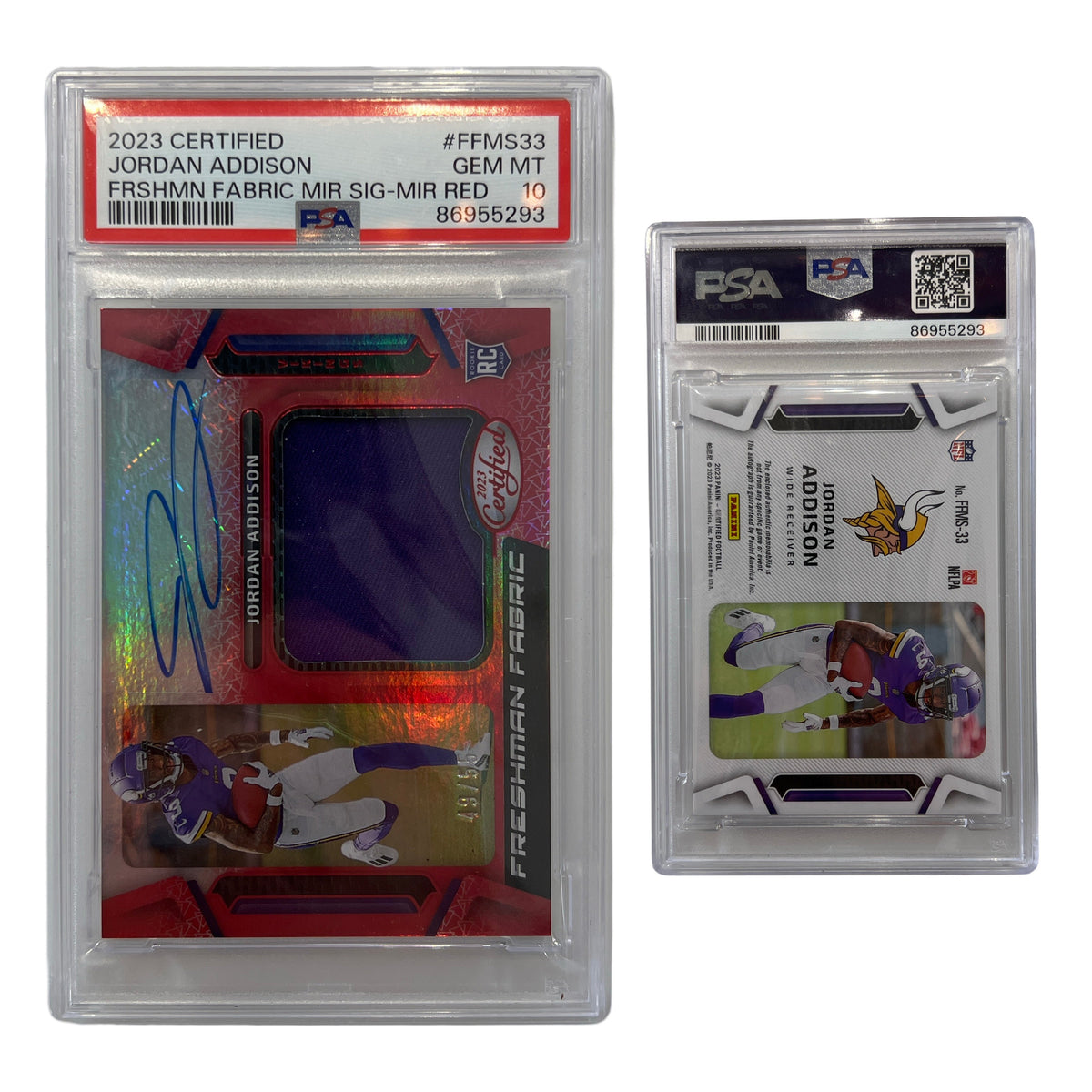 2023 Jordan Addison Certified Freshman Fabric Mirage Signature Mirage Red /55 #FFMS33 PSA GEM MT 10