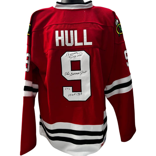 Bobby Hull Autographed Chicago Blackhawks Red CCM Jersey "HOF 1983" Inscription PSA