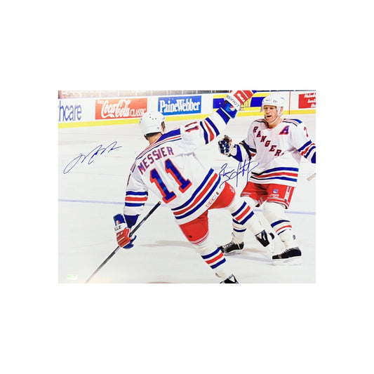 Mark Messier & Brian Leetch Autographed New York Rangers 16x20 Steiner CX - Unframed