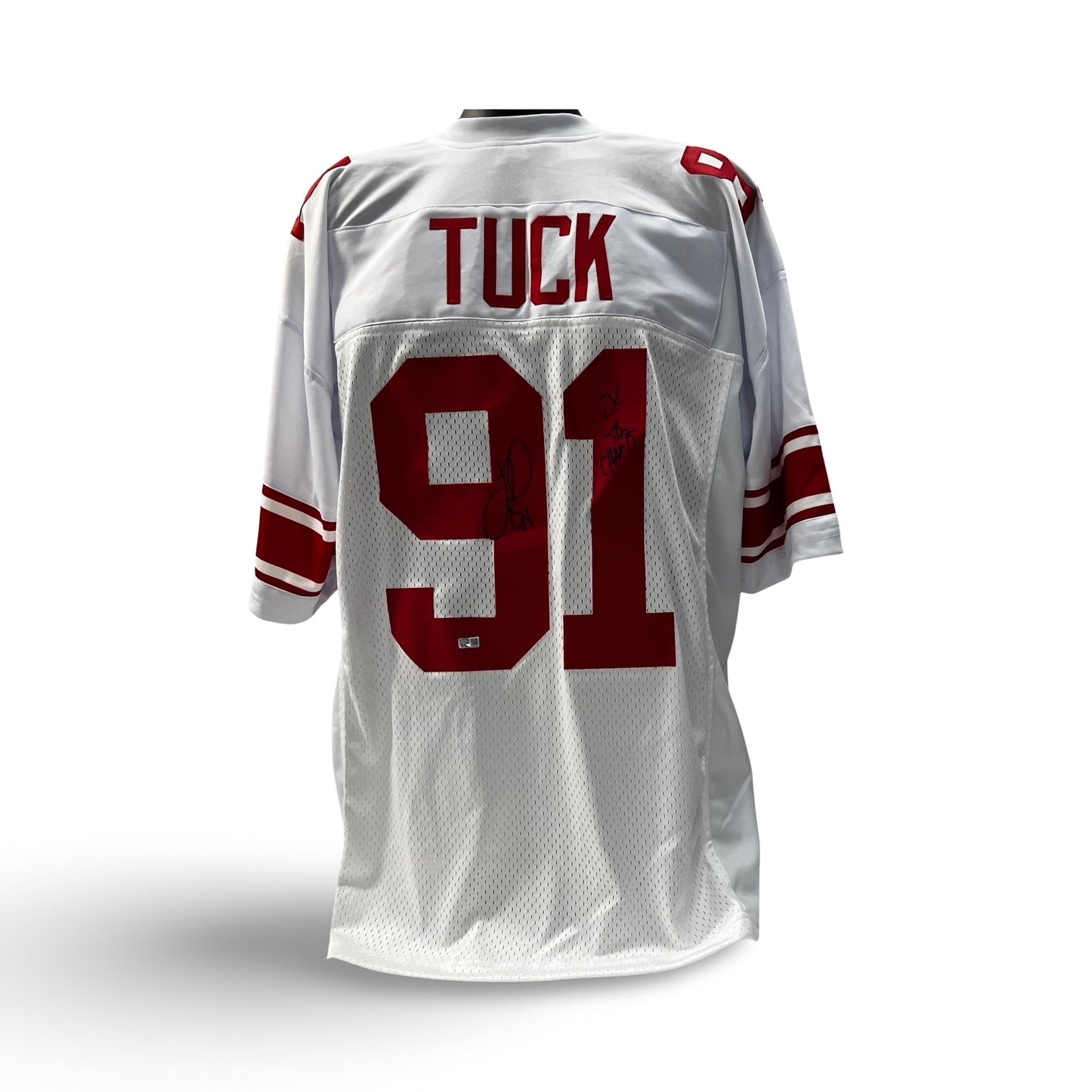 Justin Tuck Autographed New York Giants White Jersey "2x SB Champs" Inscription Steiner CX