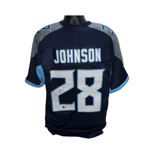 Chris Johnson Autographed Tennessee Titans Navy Blue Jersey Beckett