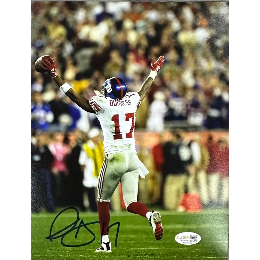 Plaxico Burress New York Giants Super Bowl arms up celebrating 8X10 JSA COA