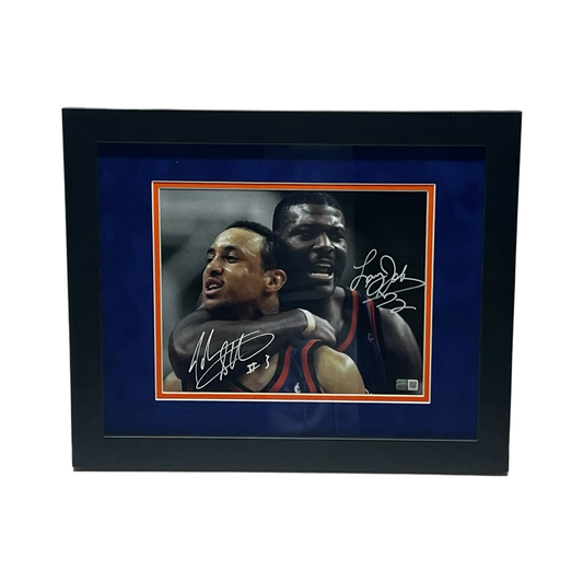 Larry Johnson & John Starks Autographed New York Knicks Horizontal 8x10 Steiner CX - Framed