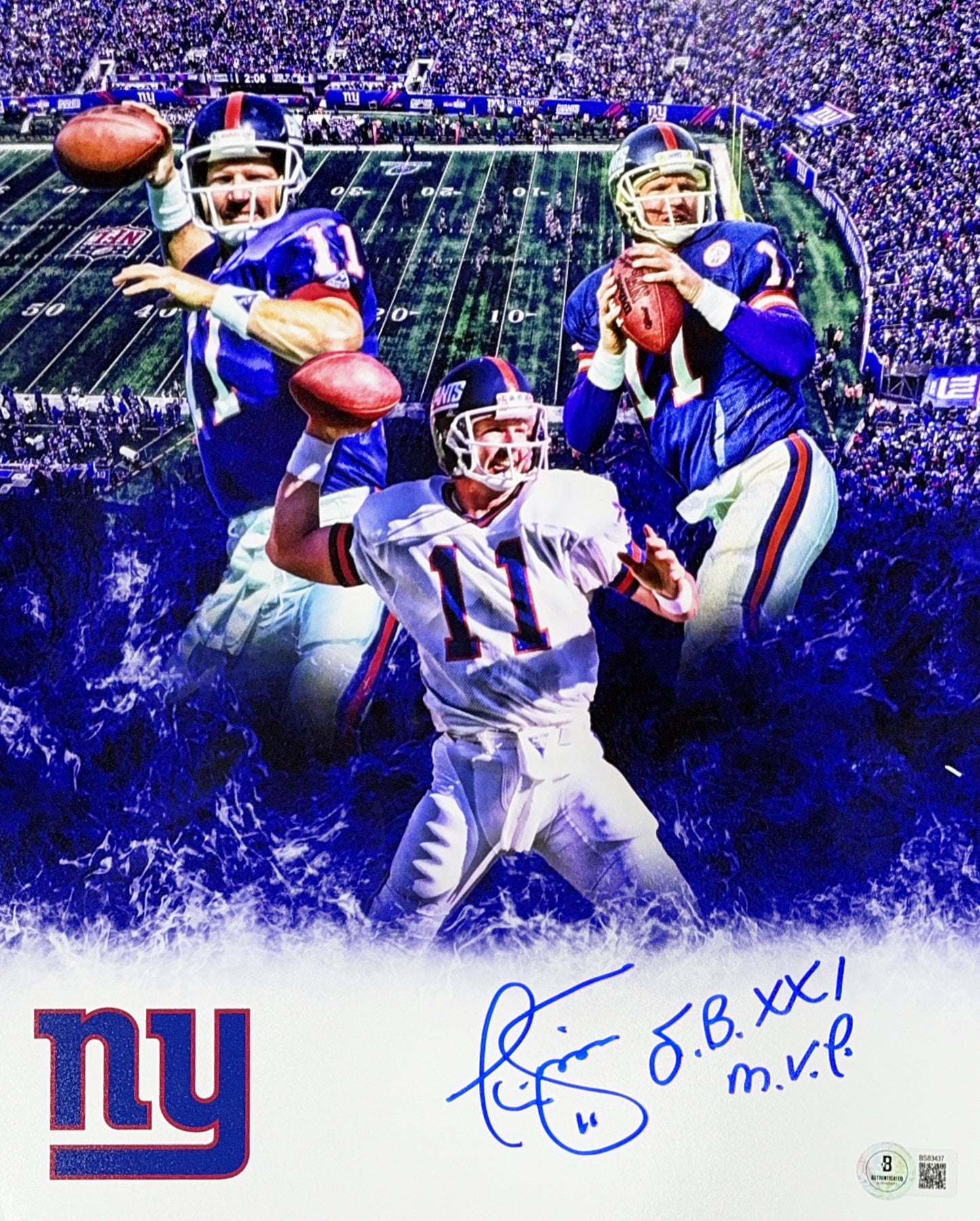 Phil Simms Autographed New York Giants 11x14 "SBXXI MVP" Beckett