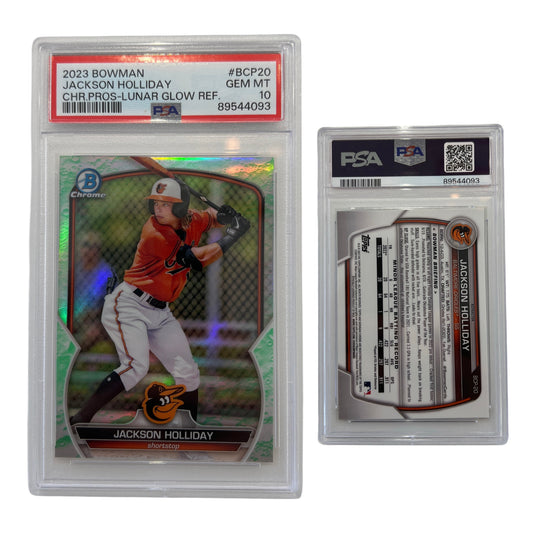2023 Jackson Holliday Bowman Chrome Prospects Lunar Glow Refractor #BCP20 PSA GEM MT 10