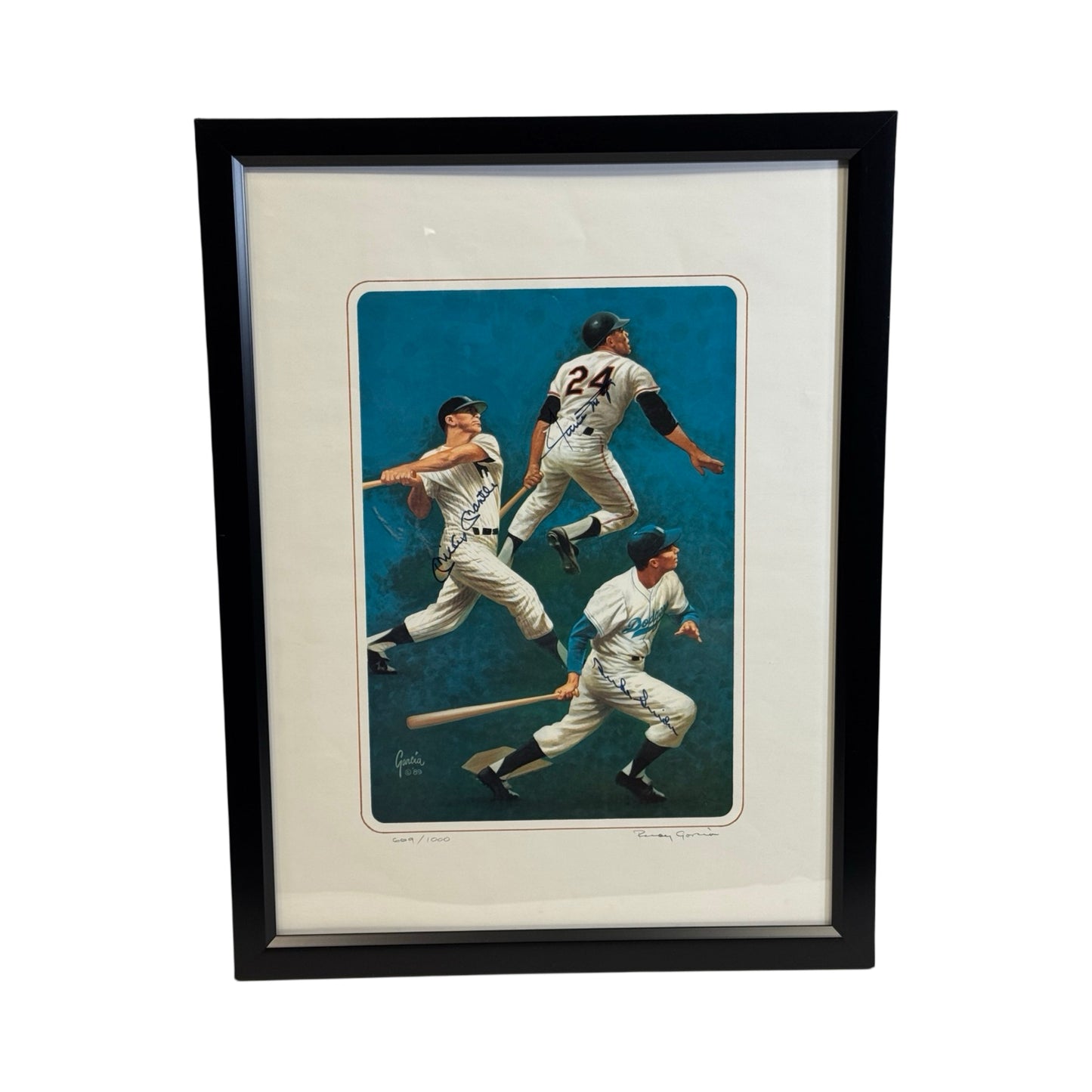 Mickey Mantle, Willie Mays & Duke Snider Autographed Framed 18x24 JSA