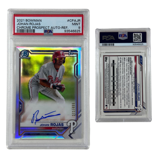 2021 Johan Rojas Bowman Chrome Prospect Autograph Refractor /499 #CPAJR PSA MINT 9