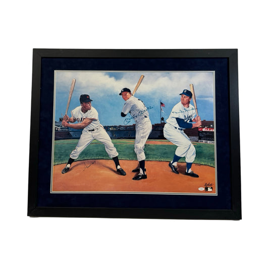 Mickey Mantle, Willie Mays & Duke Snider Autographed Framed 20x28 Photo JSA
