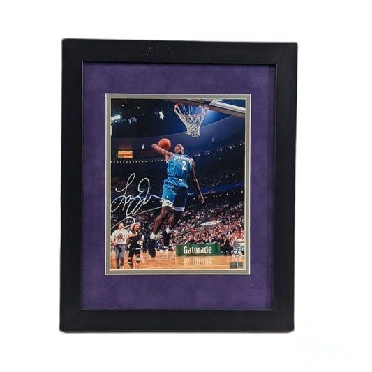 Larry Johnson Autographed Charlotte Hornets Dunking Vertical Framed 8X10 Steiner CX