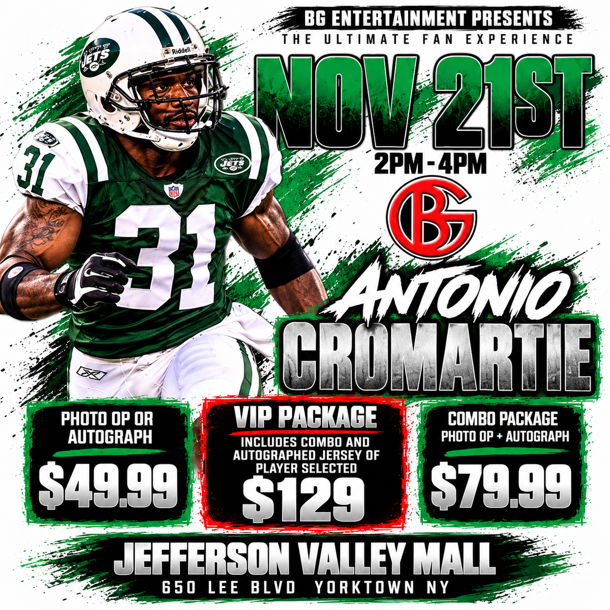Antonio Cromartie Meet & Greet Autograph Signing at BG Autographs Jefferson Valley Mall November 21