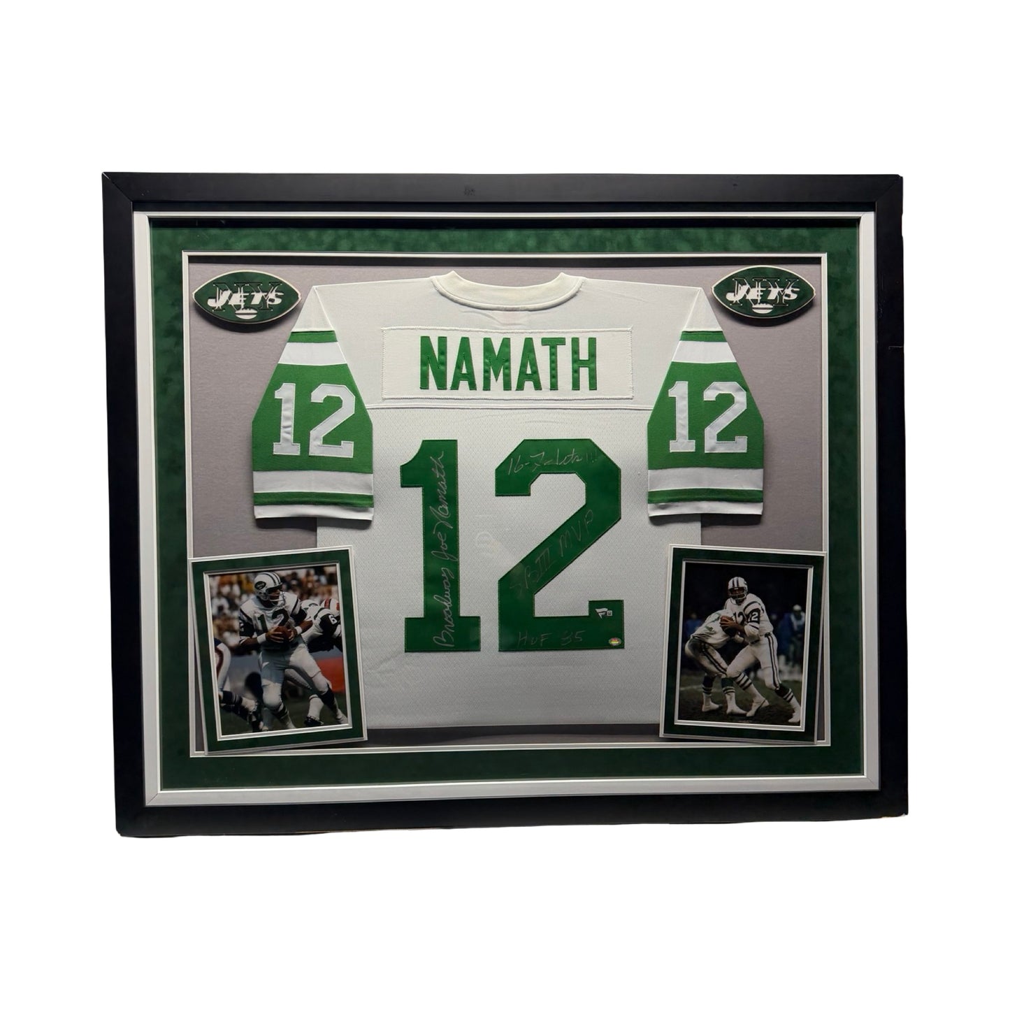 Joe Namath Autographed New York Jets White Jersey Fanatics COA Framed