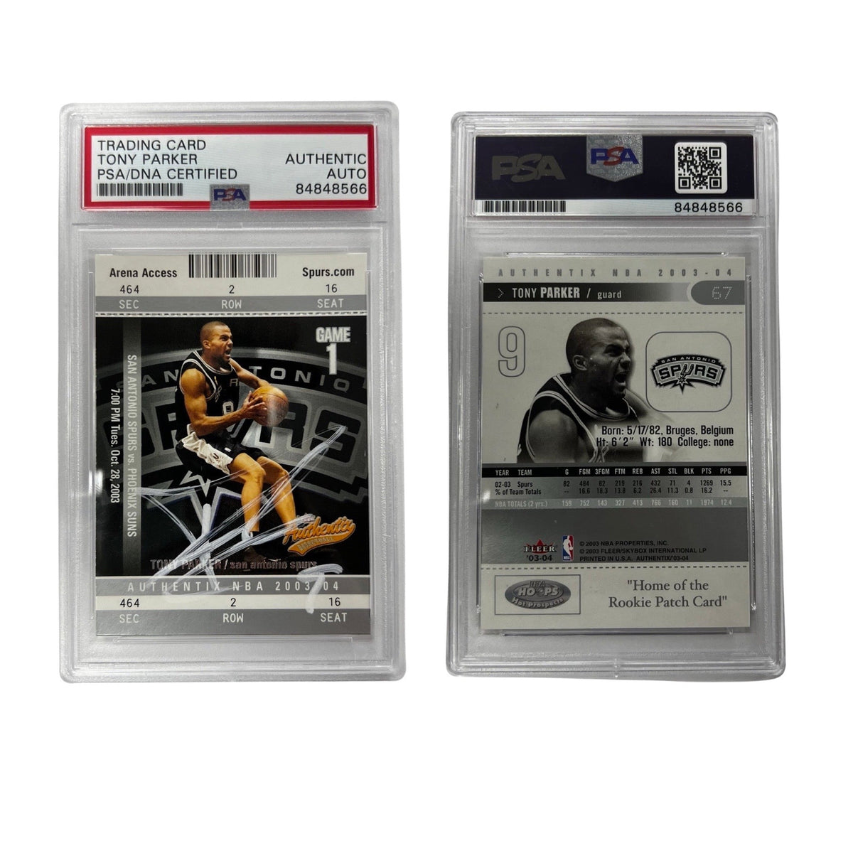 2003-04 Fleer Authentix #67 Tony Parker PSA Auto Authentic