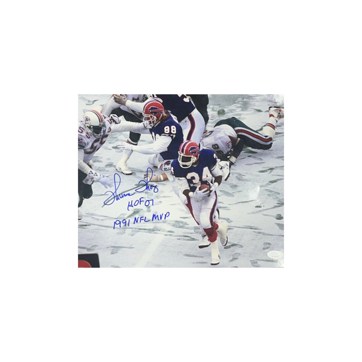 Thurman Thomas Autographed Buffalo Bills Snow 11x14 "HOF 07 & 1991 NFL MVP" Inscriptions JSA