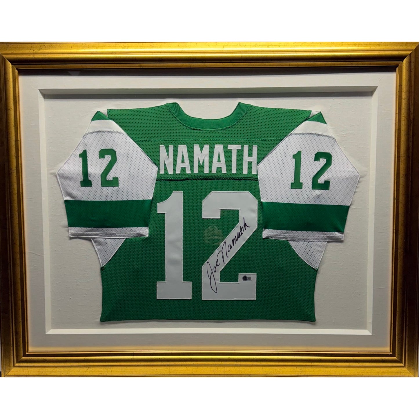 Joe Namath Autographed New York Jets Green Jersey Beckett BAS Framed