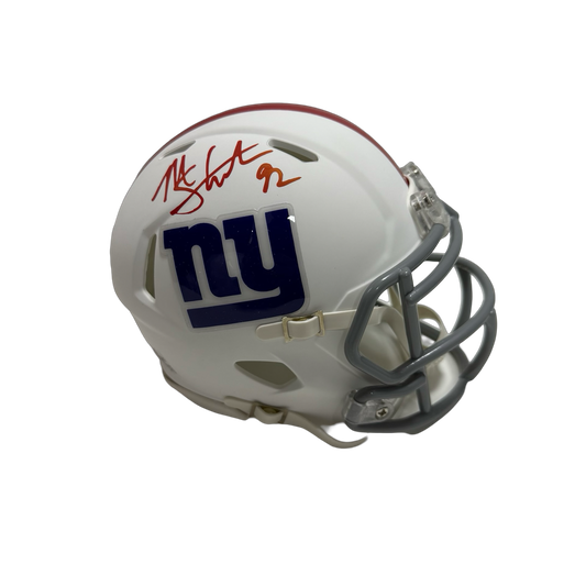 Michael Strahan Autographed New York Giants Flat White Speed Mini Helmet Beckett